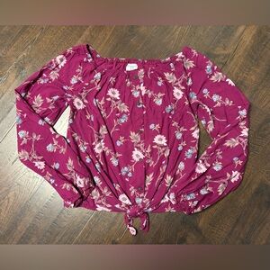 Abercrombie Kids Floral Off-Shoulder Blouse - Burgundy and Blue